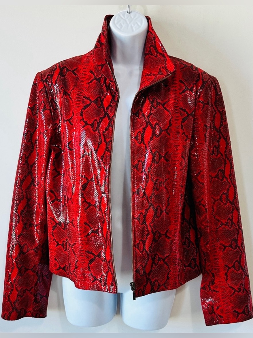 Vintage Yvonne La Marie Red Genuine Leather Snakeskin Jacket Size 4 Small